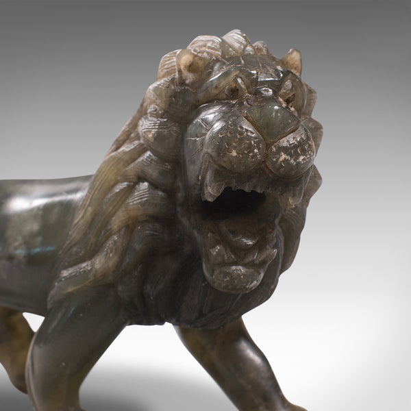 Small Antique Carved Lion, Chinese, Jade, Decorative Animal Figure, Victorian