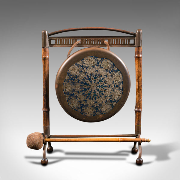 Small Antique Table Gong, Oriental, Bamboo, Brass, Dinner Chime, Victorian, 1900