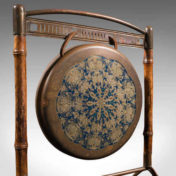 Small Antique Table Gong, Oriental, Bamboo, Brass, Dinner Chime, Victorian, 1900