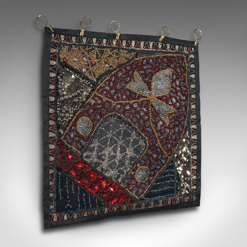 Small Vintage Decorative Wall Panel, Middle Eastern, Square Textile Frieze, 1980