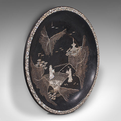 Antique Japanned Plate, English, Mother of Pearl, Wall Charger, Victorian, 1880