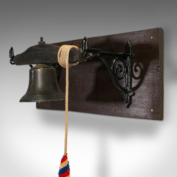 Antique Mounted School Bell, English, Bronze, Oak, Pine, Georgian, Circa 1800