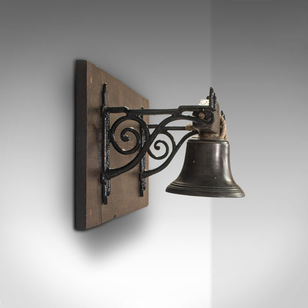 Antique Mounted School Bell, English, Bronze, Oak, Pine, Georgian, Circa 1800