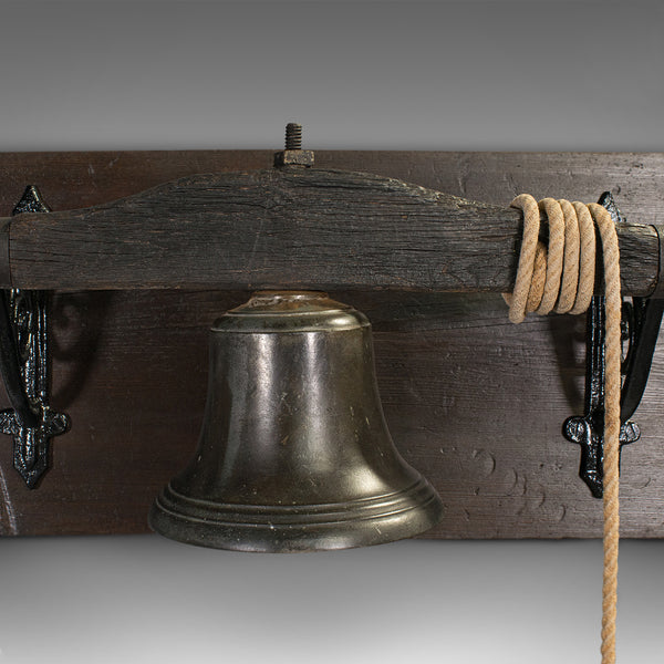 Antique Mounted School Bell, English, Bronze, Oak, Pine, Georgian, Circa 1800