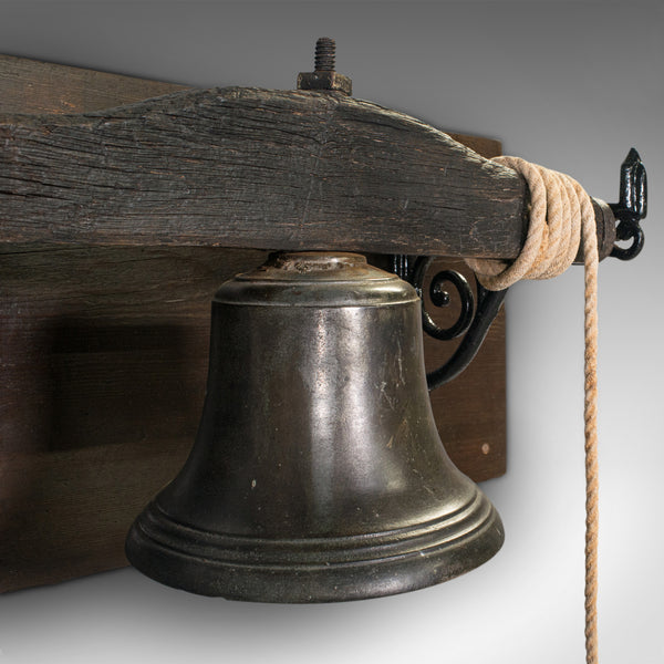 Antique Mounted School Bell, English, Bronze, Oak, Pine, Georgian, Circa 1800