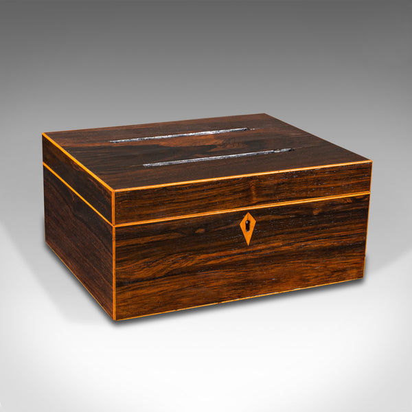 Antique Ballot Box, English, Rosewood, Inlaid, Voting, Post, Victorian, C.1900