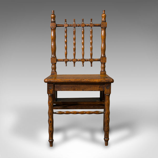 Set Of Antique Metamorphic Library Steps, English, Oak, Folding Chair, Georgian