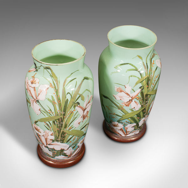 Pair Of Antique Decorative Vases, Continental, Opaque Glass, Victorian, C.1900