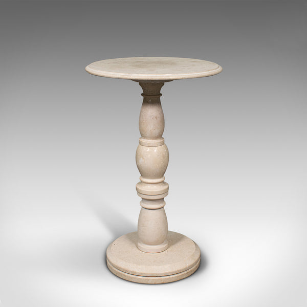 Vintage Baluster Side Table, English, Travertine Marble, Display, Planter Stand