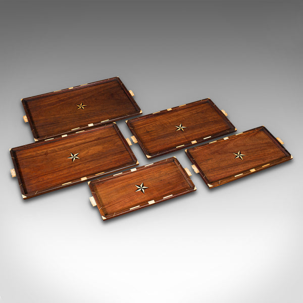 Set Of 5 Antique Stacked Serving Trays, Anglo-Indian, Afternoon Tea, Edwardian