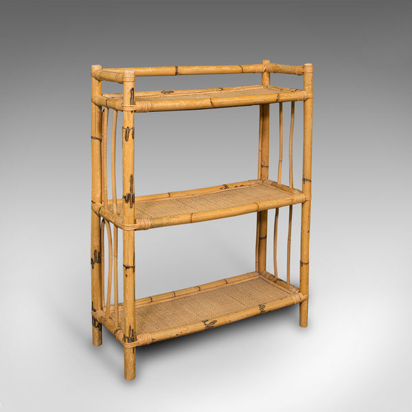 Vintage Display Stand, Italian, Bamboo, Rattan, Open Shelves, Book Rack, C.1970