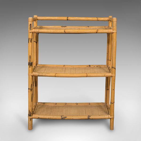 Vintage Display Stand, Italian, Bamboo, Rattan, Open Shelves, Book Rack, C.1970