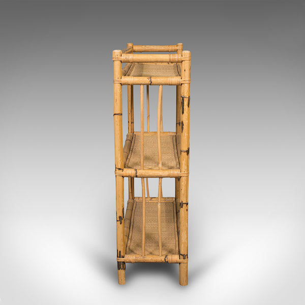 Vintage Display Stand, Italian, Bamboo, Rattan, Open Shelves, Book Rack, C.1970