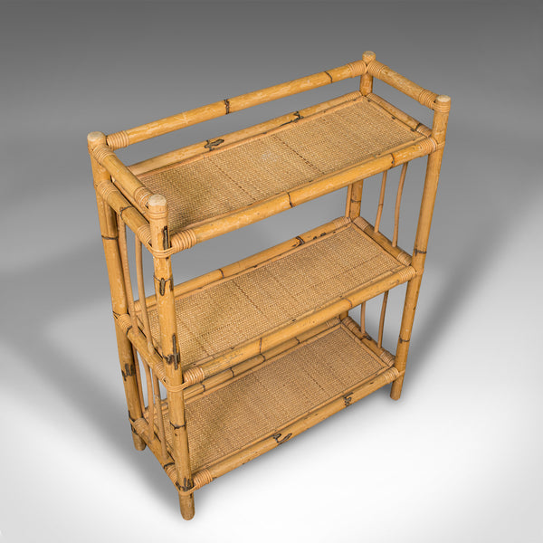 Vintage Display Stand, Italian, Bamboo, Rattan, Open Shelves, Book Rack, C.1970