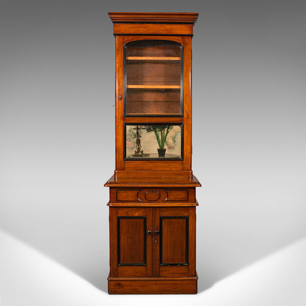 Tall Antique Bookcase Cabinet, English, Slim Display Case, Victorian, Circa 1860