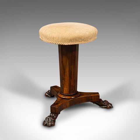 Antique Music Stool, English, Adjustable, Piano, Recital, Regency, Circa 1820