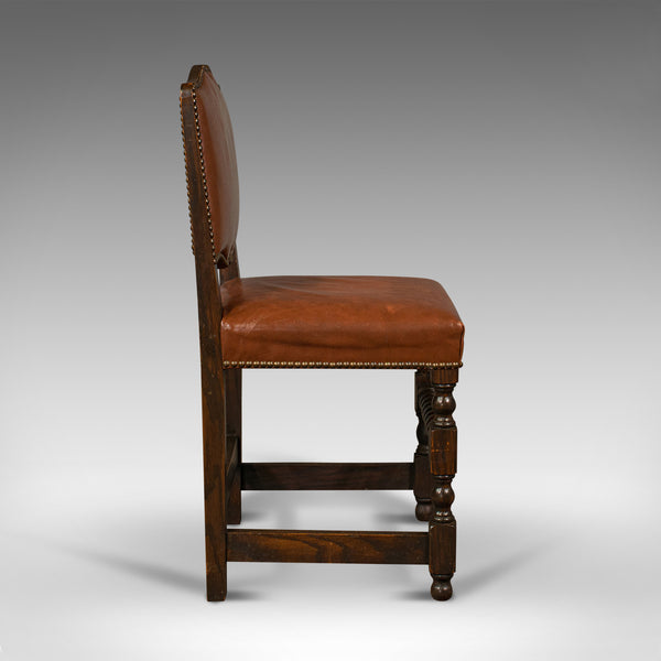 Set Of 6 Antique Dining Chairs, English, Leather, Oak, Seat, Edwardian, C.1910