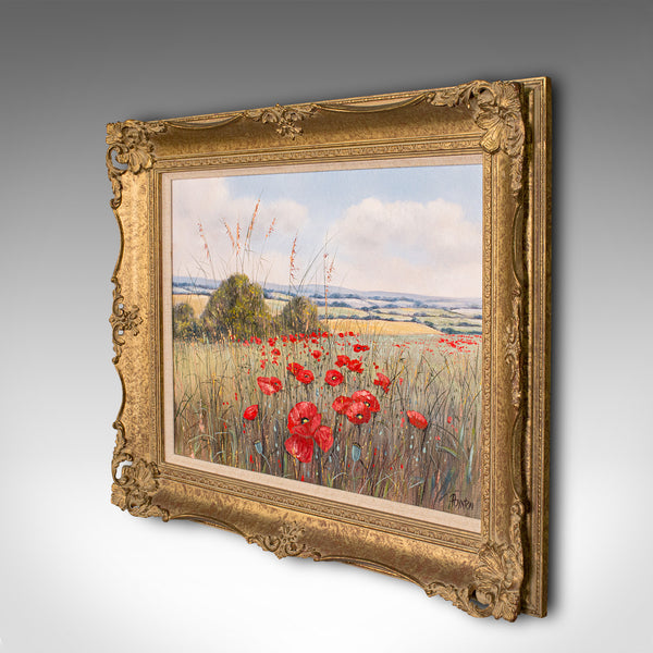 Vintage Oil Painting, English, Gilt Frame, Poppy Field, Landscape, Art, Signed