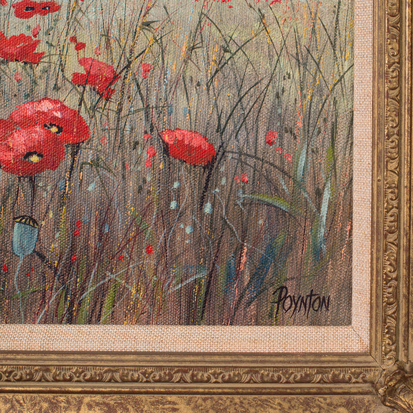 Vintage Oil Painting, English, Gilt Frame, Poppy Field, Landscape, Art, Signed