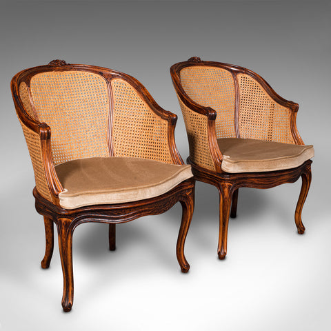 Pair Of Vintage Bergere Armchairs, French, Beech, Cane, Elbow Chair, Circa 1960