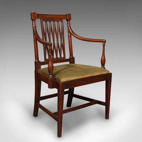 Antique Elbow Chair, English, Carver Seat, After Sheraton, Georgian, Circa 1780