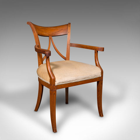 Antique Office Desk Chair, French, Elm, Elbow, Armchair, Victorian, Circa 1900