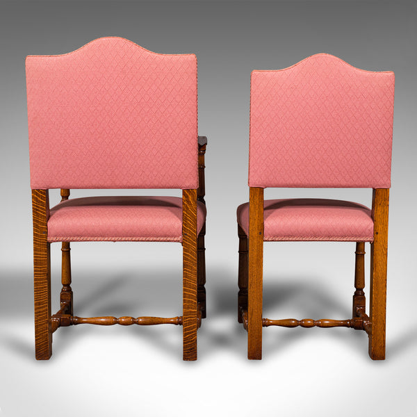 Vintage Set of 10 Dining Chairs, English, Oak, Carver, Seat, Late 20th Century