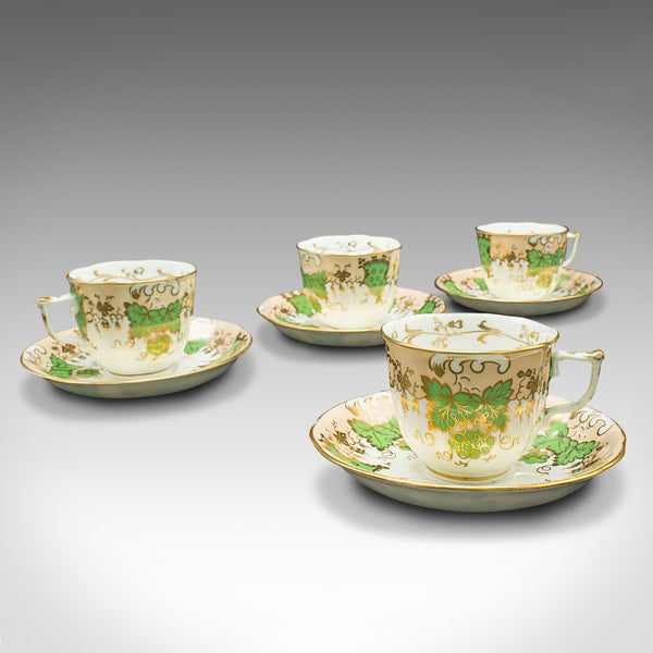 Set Of 4 Antique Tea Cups, English, Ceramic, Decorative, Cup, Saucer, Victorian