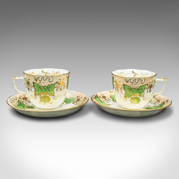 Set Of 4 Antique Tea Cups, English, Ceramic, Decorative, Cup, Saucer, Victorian