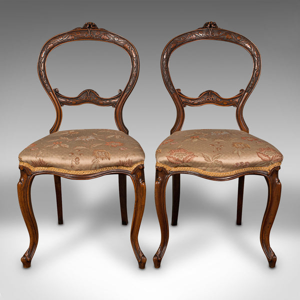 Pair Of Antique Side Chairs, English, Walnut, Reception Hall, Seat, Victorian