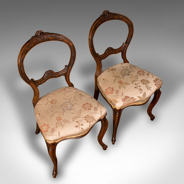 Pair Of Antique Side Chairs, English, Walnut, Reception Hall, Seat, Victorian