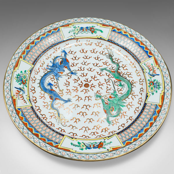 Vintage Display Plate, Chinese, Ceramic, Serving Dish, Art Deco, Dragons, C.1930