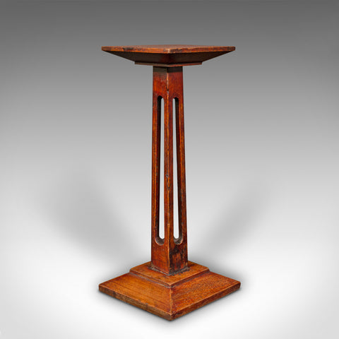 Small Antique Statue Stand, English, Oak, Pedestal, Torchere Column, Victorian