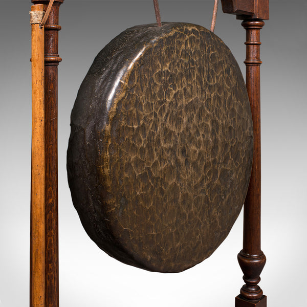 Antique Floorstanding Dinner Gong, English, Oak, Bronze, Ceremonial, Victorian