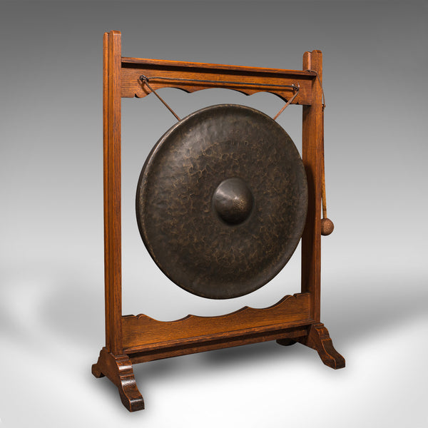 Large Antique Ceremonial Dinner Gong, English, Oak, Bronze, Victorian, C.1900