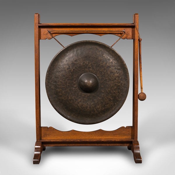 Large Antique Ceremonial Dinner Gong, English, Oak, Bronze, Victorian, C.1900