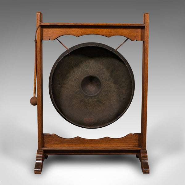 Large Antique Ceremonial Dinner Gong, English, Oak, Bronze, Victorian, C.1900