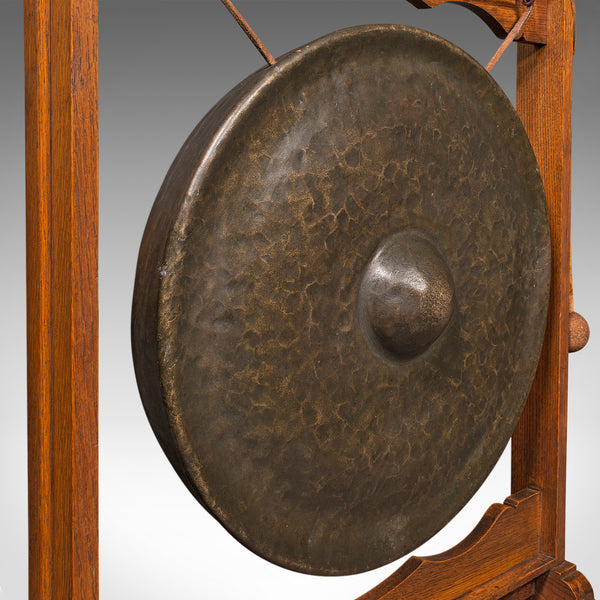 Large Antique Ceremonial Dinner Gong, English, Oak, Bronze, Victorian, C.1900