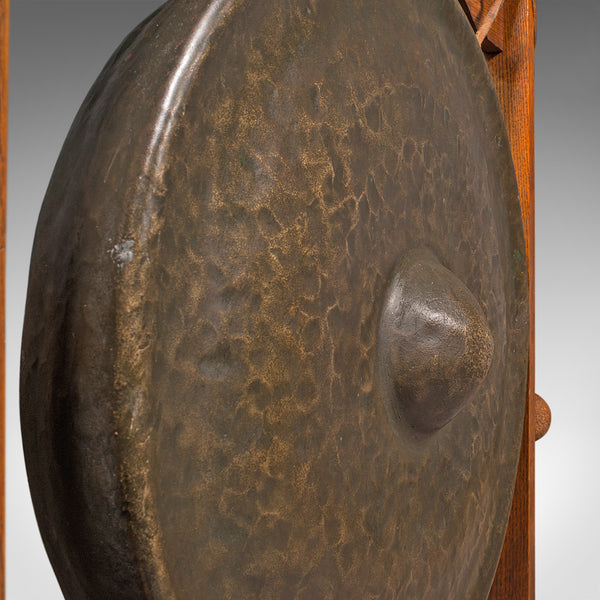 Large Antique Ceremonial Dinner Gong, English, Oak, Bronze, Victorian, C.1900