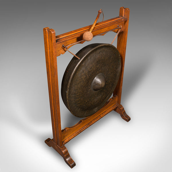 Large Antique Ceremonial Dinner Gong, English, Oak, Bronze, Victorian, C.1900