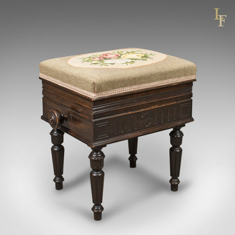 Adjustable Antique Piano Music Stool, English, Victorian, Brooks Ltd c.1880 - London Fine Antiques