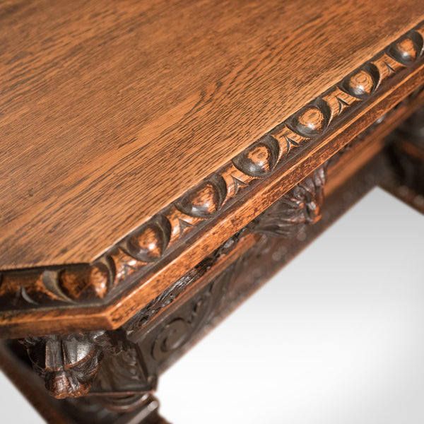 Antique Library Table, Victorian Carved Oak, Scottish c.1850 - London Fine Antiques