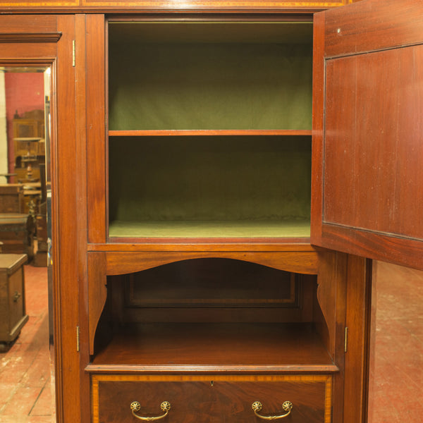 Antique Mirrored Wardrobe, English, Edwardian, Mahogany, Boxwood, Circa 1910 - London Fine Antiques