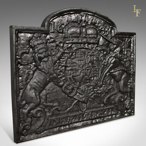 Cast Iron Fire Back, Late 20th Century, Royal Crest - London Fine Antiques