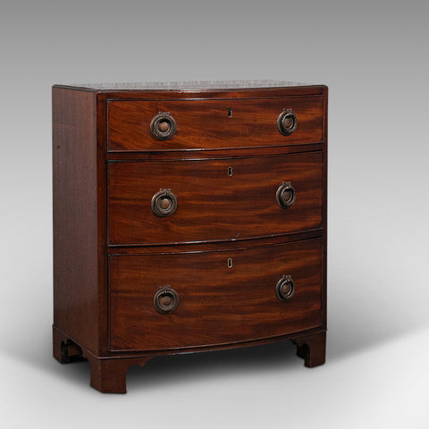 Compact Antique Chest of Drawers, English, Mahogany, Bedside Stand, Georgian