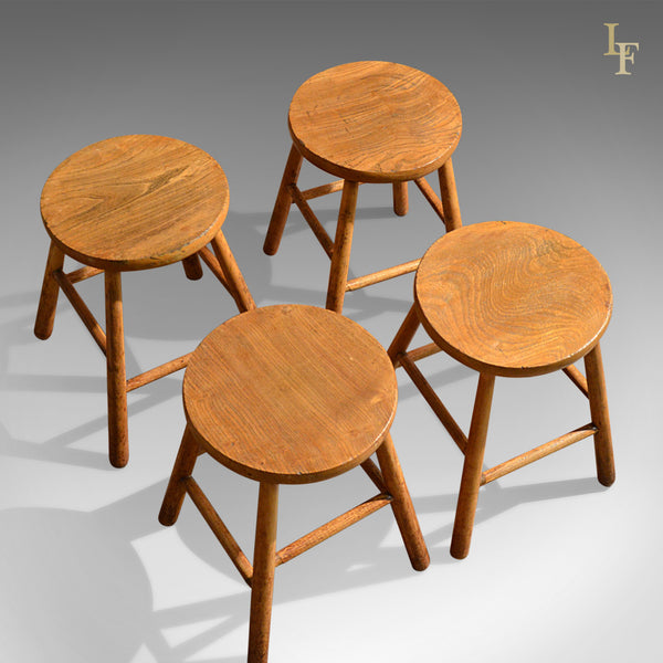 Antique Set of 4 Stools, Elm & Ash, French Country Kitchen - London Fine Antiques