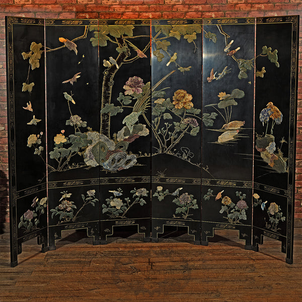 Art Deco Ebonised Screen, 6 Fold Panel, c.1935 - London Fine Antiques