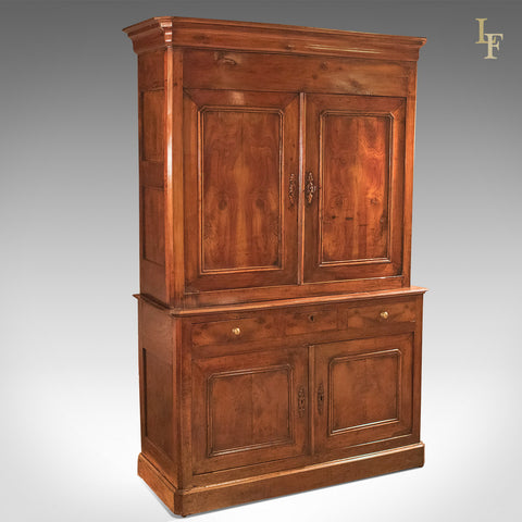 Antique House Keepers Cupboard, French Buffet A Deux Corps, Yew Wood c.1780 - London Fine Antiques